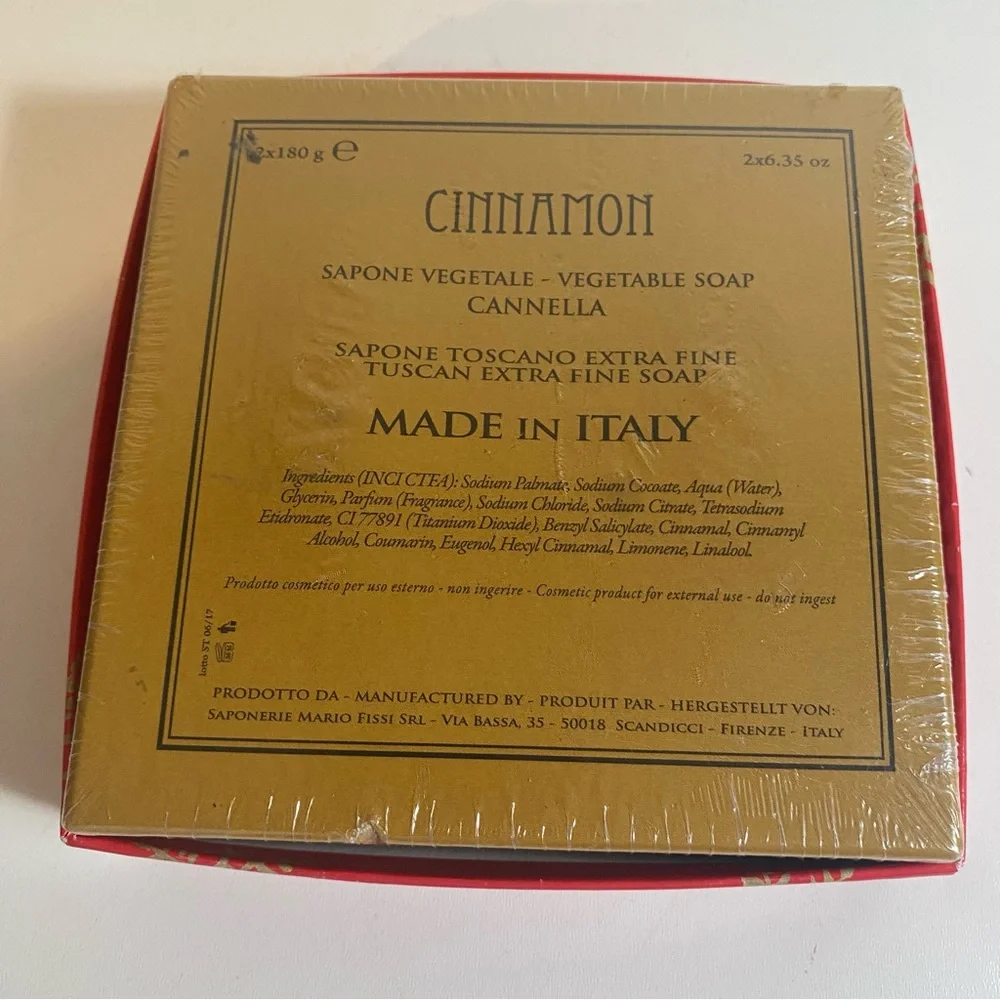 NIB Set Of 2 Cannella Original Vegetal Handmade In Italy 10.5oz Bar Cinnamon